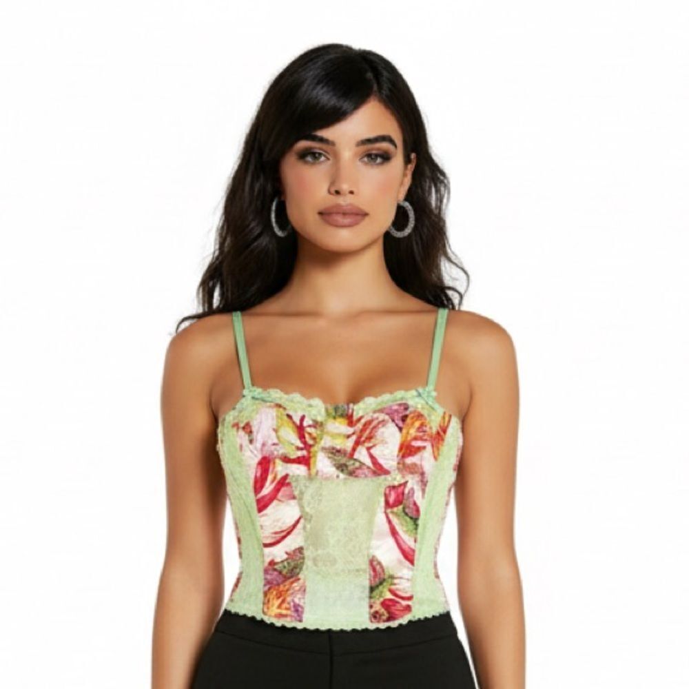 🛍️ Finesse Sultry Coquette Tropical Devi Bird Floral Lace Corset Top‎ Size M - Picture 3 of 10